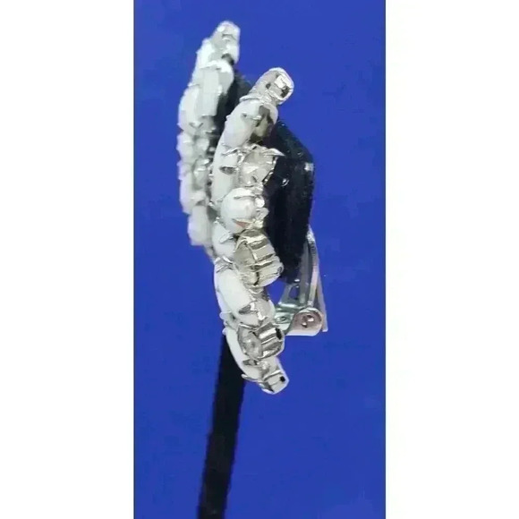 Vintage Earrings Clip White Milk Glass & Clear Rhinestones RARE Signed GALE - Picture 5 of 13